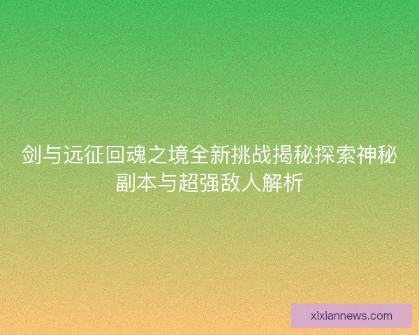 剑与远征回魂之境全新挑战揭秘探索神秘副本与超强敌人解析