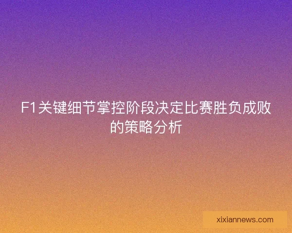 F1关键细节掌控阶段决定比赛胜负成败的策略分析 F1关键细节掌控阶段决定比赛胜负成败的策略分析